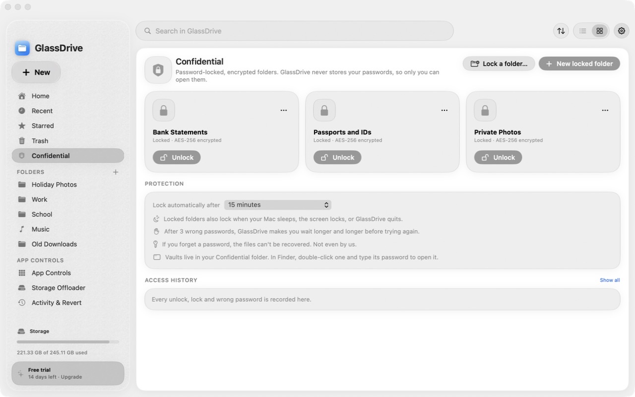 Confidential password-locked folders
